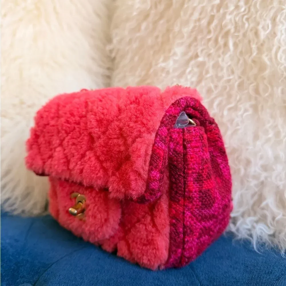 CHANEL Vibrant Pink Shearling Mini Bag